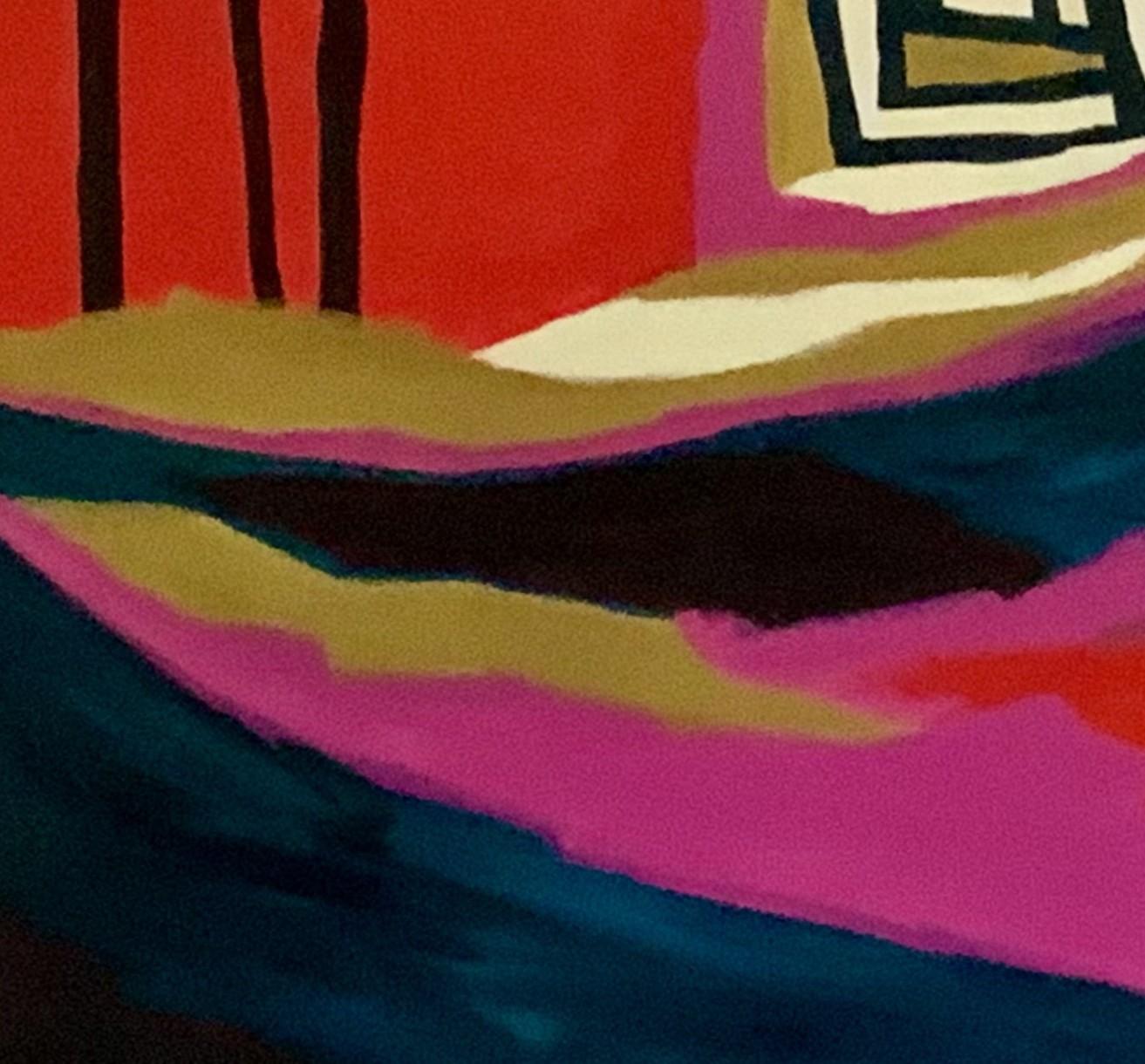 Hollow, Pittura originale, Pittura di paesaggi, Pittura di alberi, Arte grafica contemporanea - Landscape Painting Rosso di Fiona Pearce