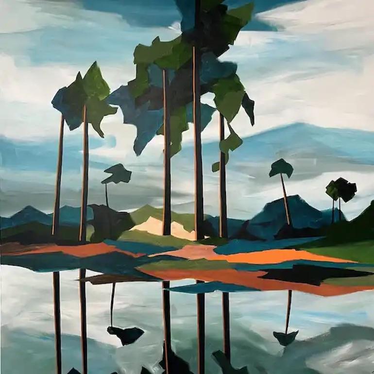 Landscape Painting Fiona Pearce - Miroir de Fiona Peace, peinture de paysage abstrait, acrylique sur toile