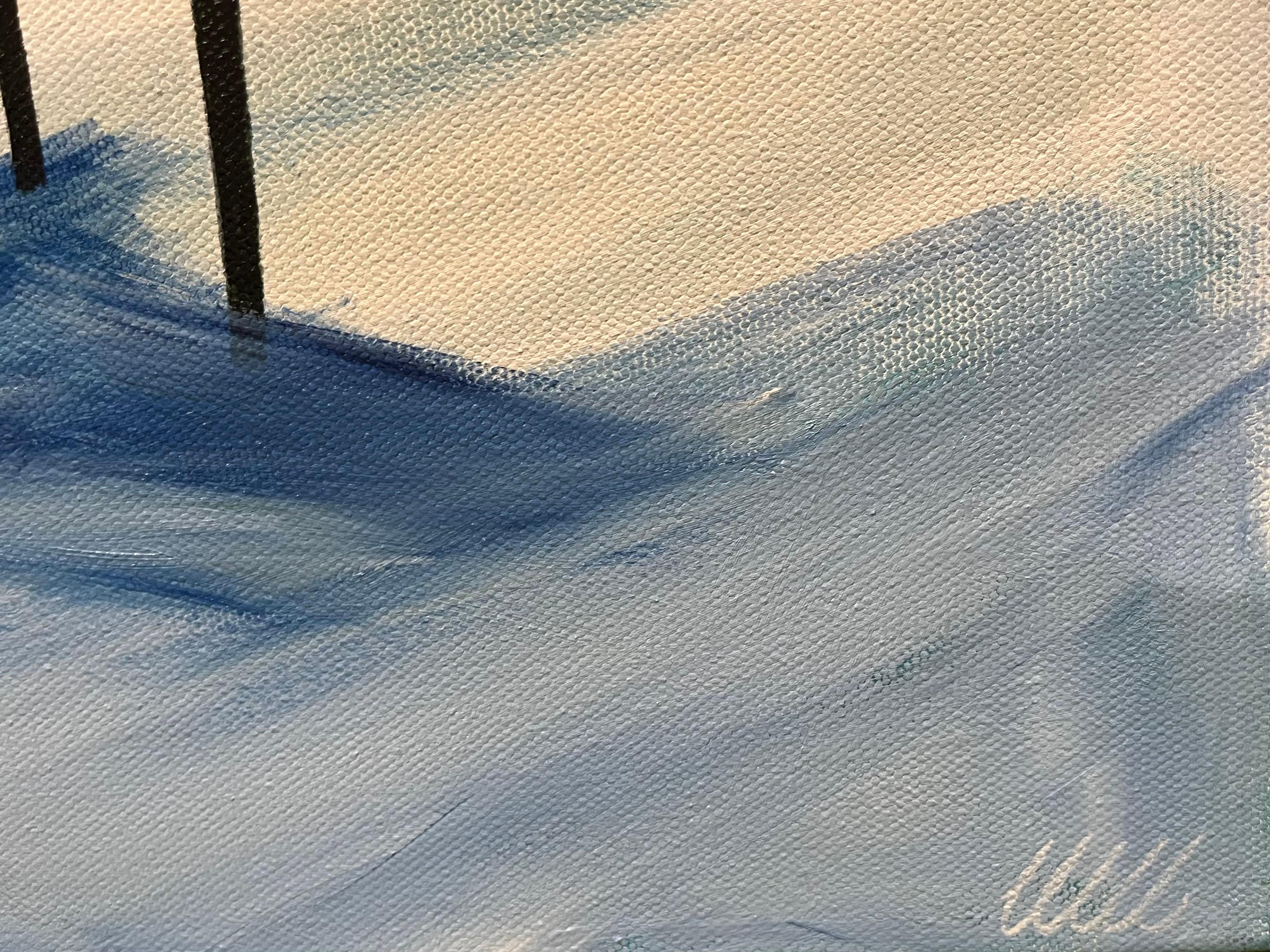 On Reflection, original painting, landscape, woods, trees, nature - Gray Abstract Painting by Fiona Pearce