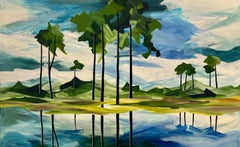 On Reflection, quadro originale, paesaggio, bosco, alberi, natura