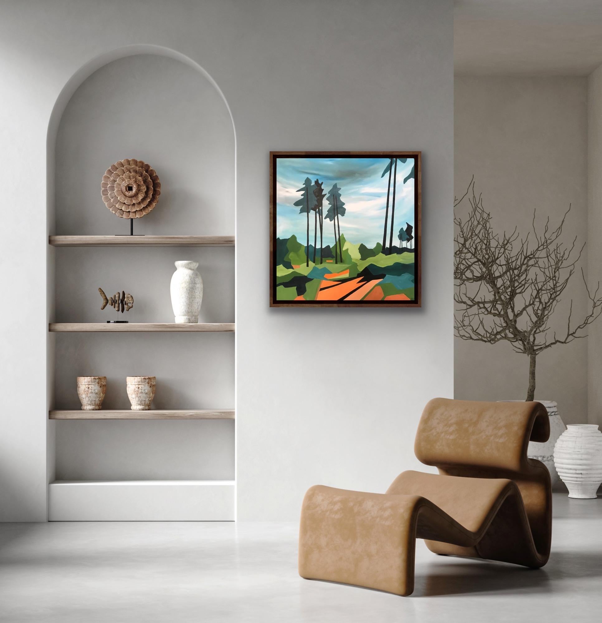 Sandy Lane, Pintura Gráfica de Paisaje, Pintura del Bosque de Bourne, Arte Contemporáneo - Painting de Fiona Pearce
