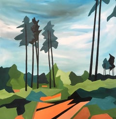 Used Sandy Lane, Graphic Landscape Painting, Bourne Woods Painting, Contemporary Art