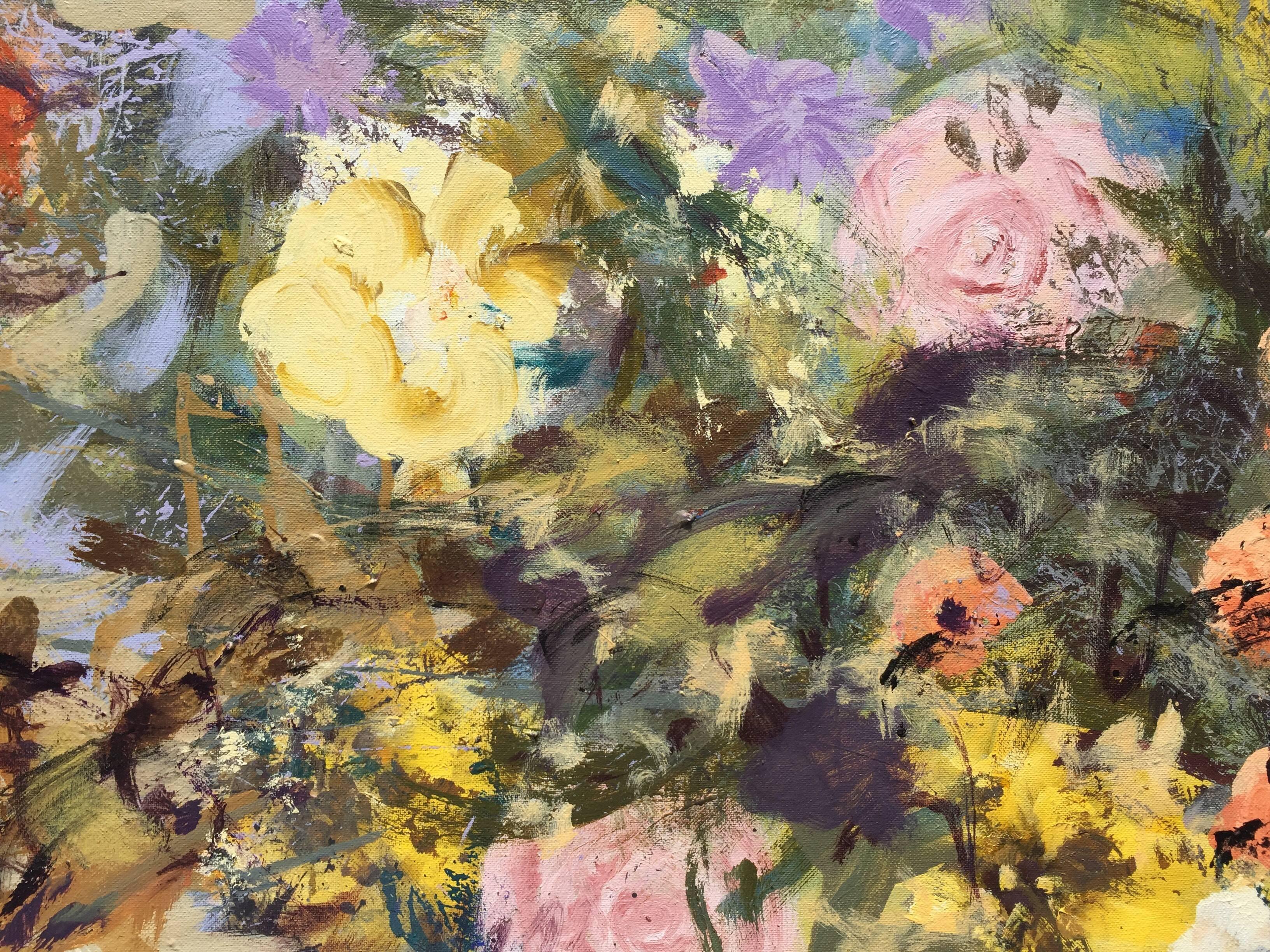 The second of the Garden Paintings made by Fiona Weedon in 2017. Weedon is known for her very delicate works of flowers and land and waterscapes. 
Her work is exhibited in the US, UK, Spain and the Netherlands. 