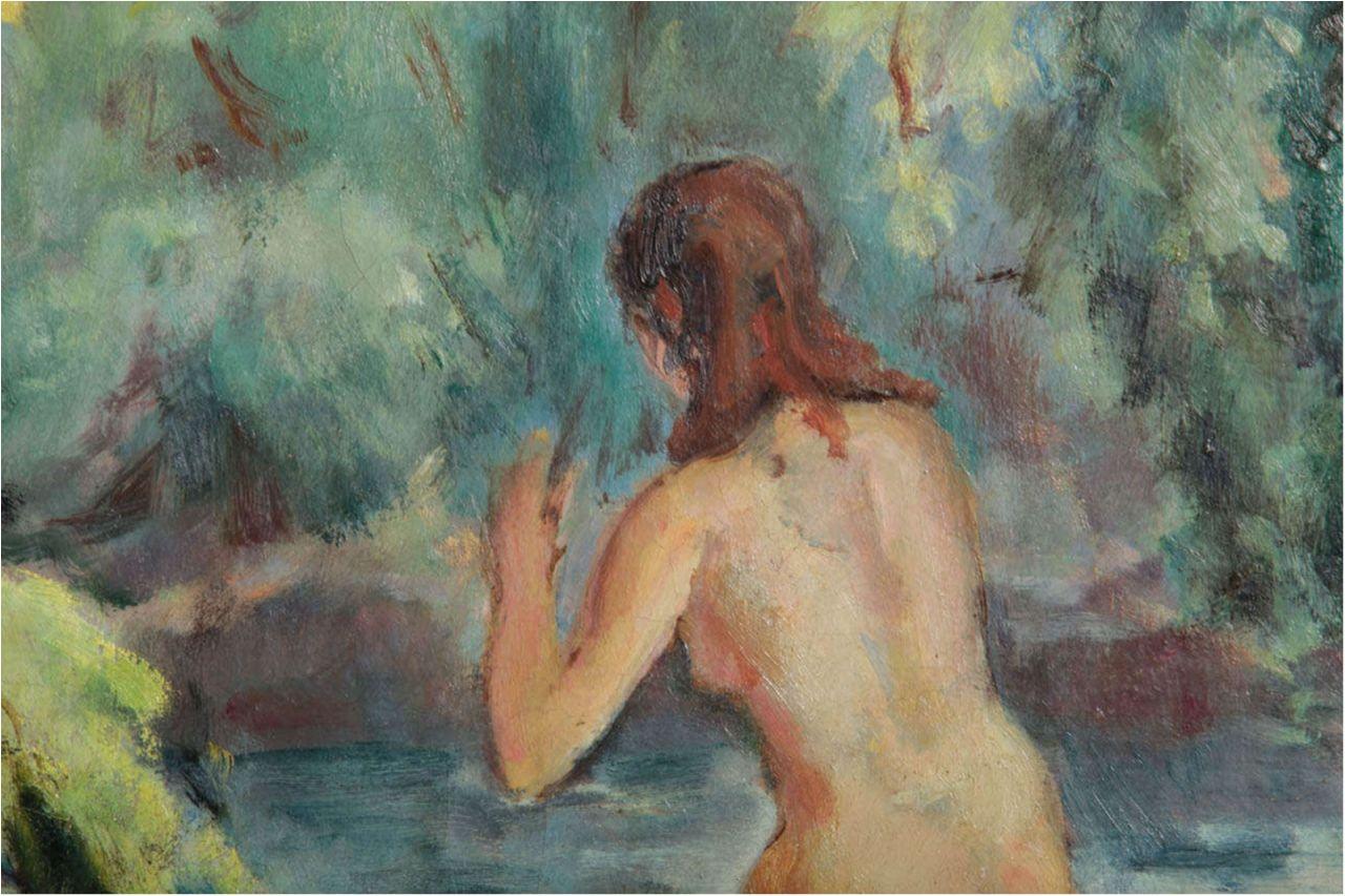 “Bathing Nymphs,” Oil on Canvas cm 115×110 with frame cm 140×135 Fioravante Seibezzi (Venice, 1906-1974), Post-Impressionist Venetian painter, he devoted himself to landscape en plein air, translating the immediacy of impressionism through pure,