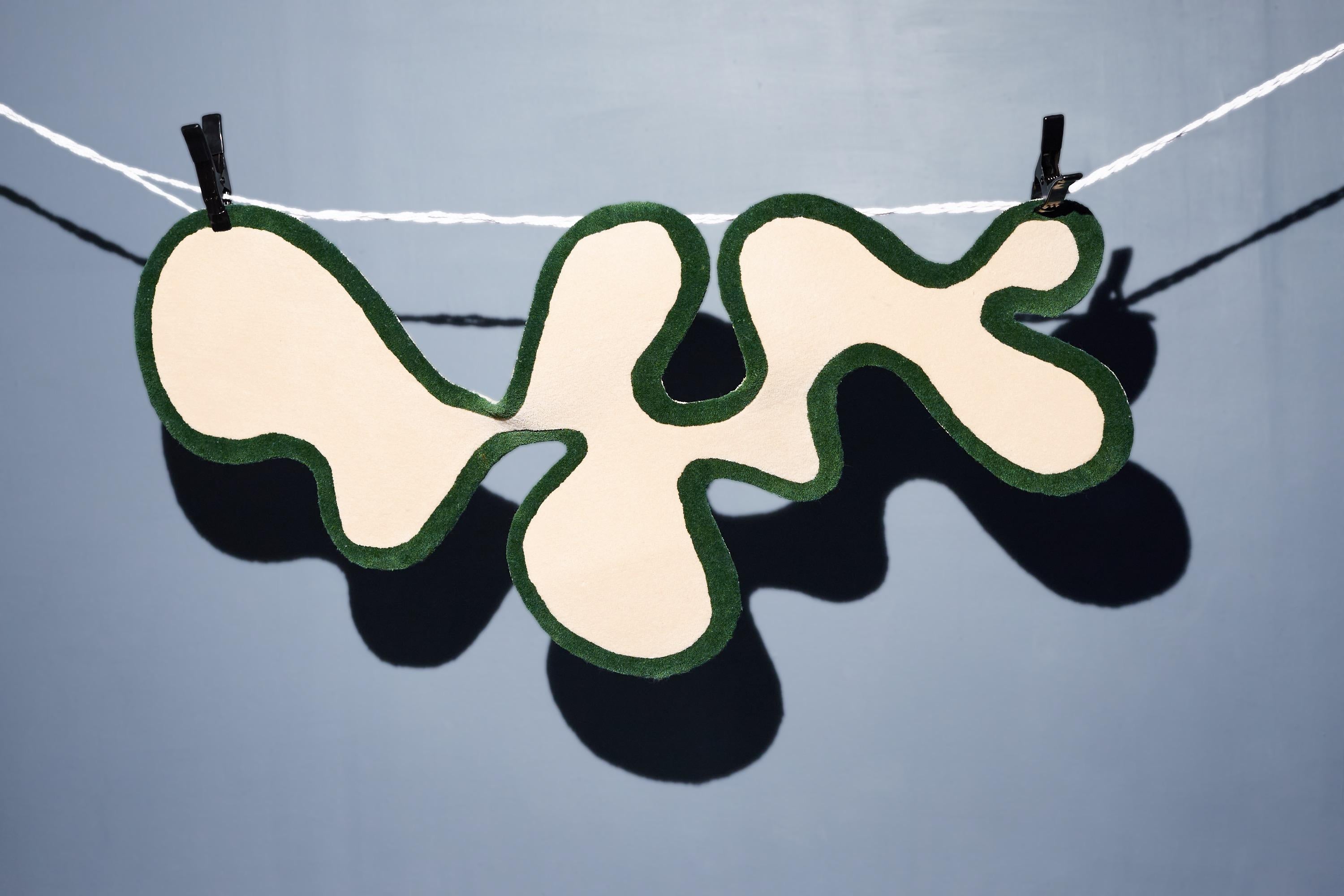 Contemporary “Fiordo” Emerald Green Set, Mirror + Rug 100% Wool Frame by Brera Studio