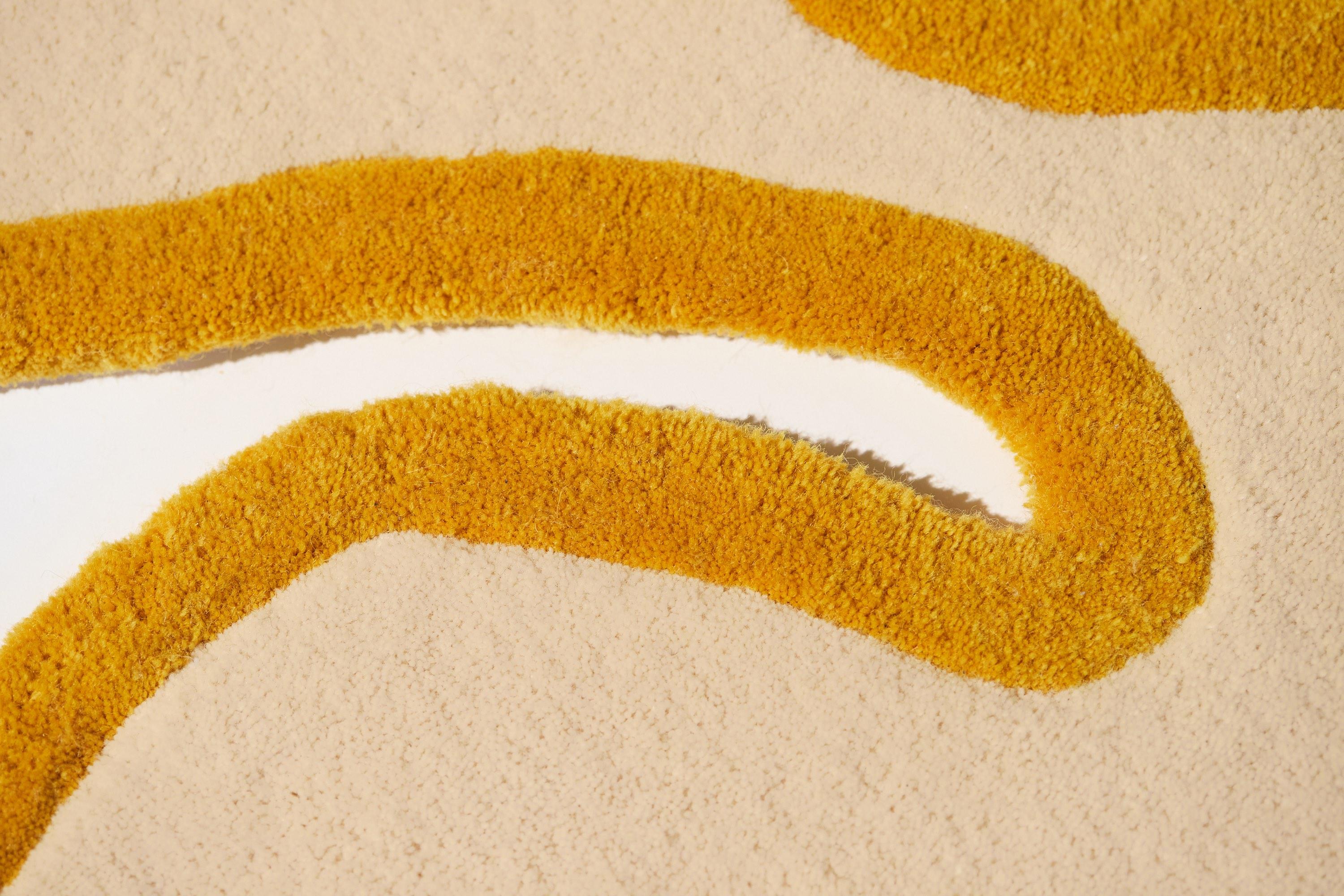“Fiordo” Mustard Yellow, Mirror + Rug 100% Wool Frame by Brera Studio For Sale 2