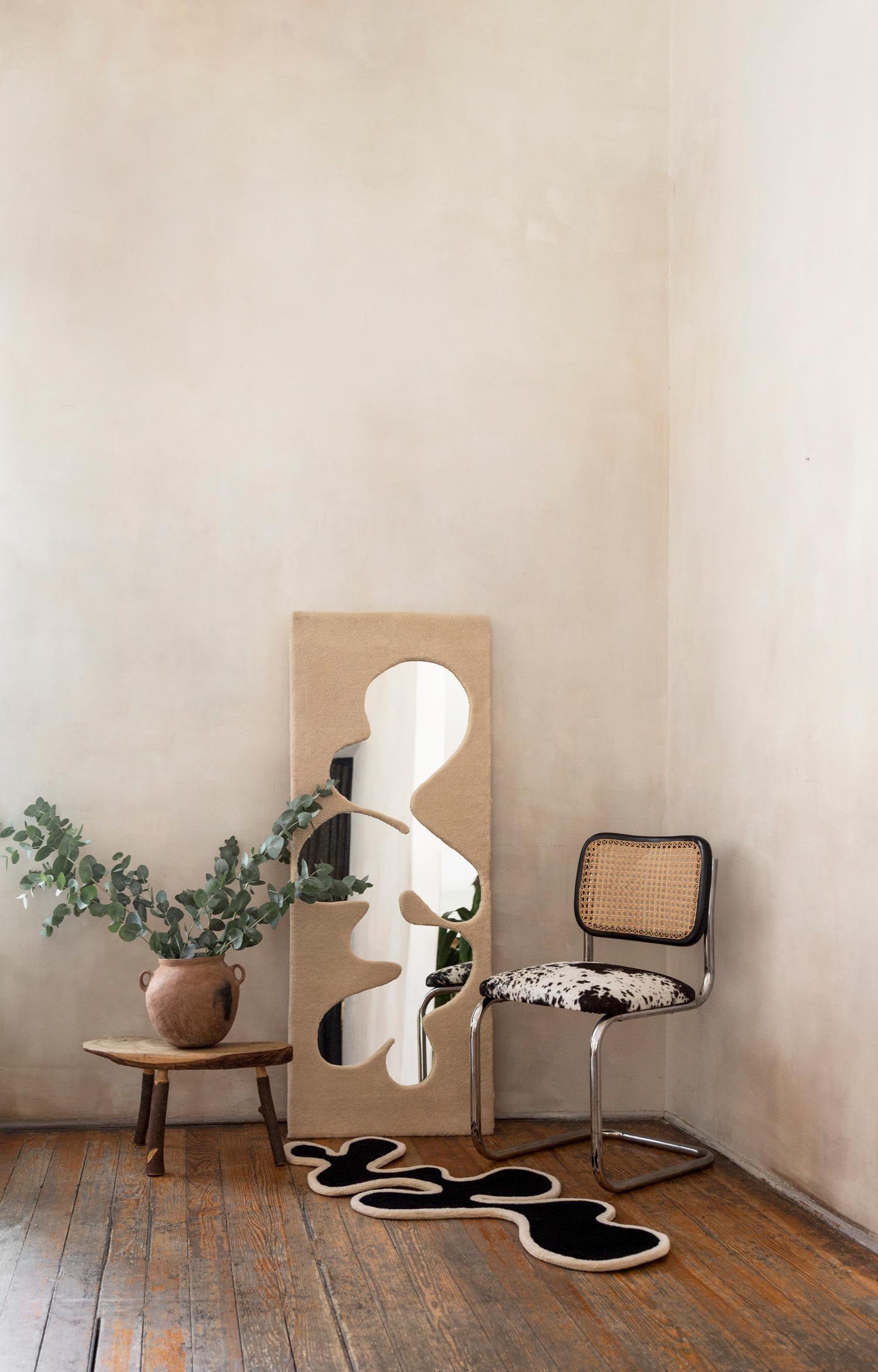 Mexicain Ensemble Fiordo beige, miroir + tapis avec cadre 100 % laine par Brera Studio en vente