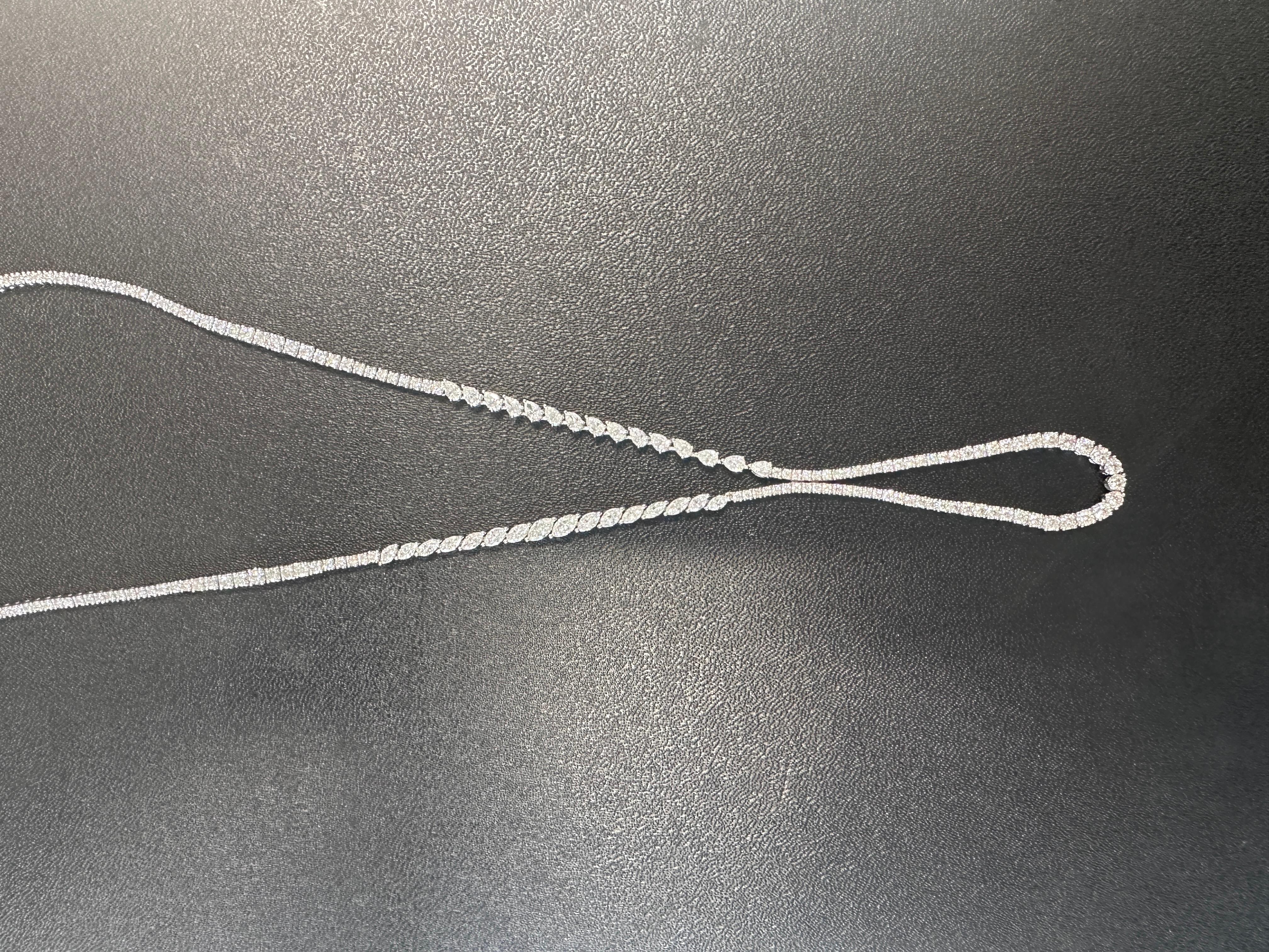 Moderne Collier Lariat Fiore en or blanc 18 carats, 14,50 carats, fait à la main en Italie en vente