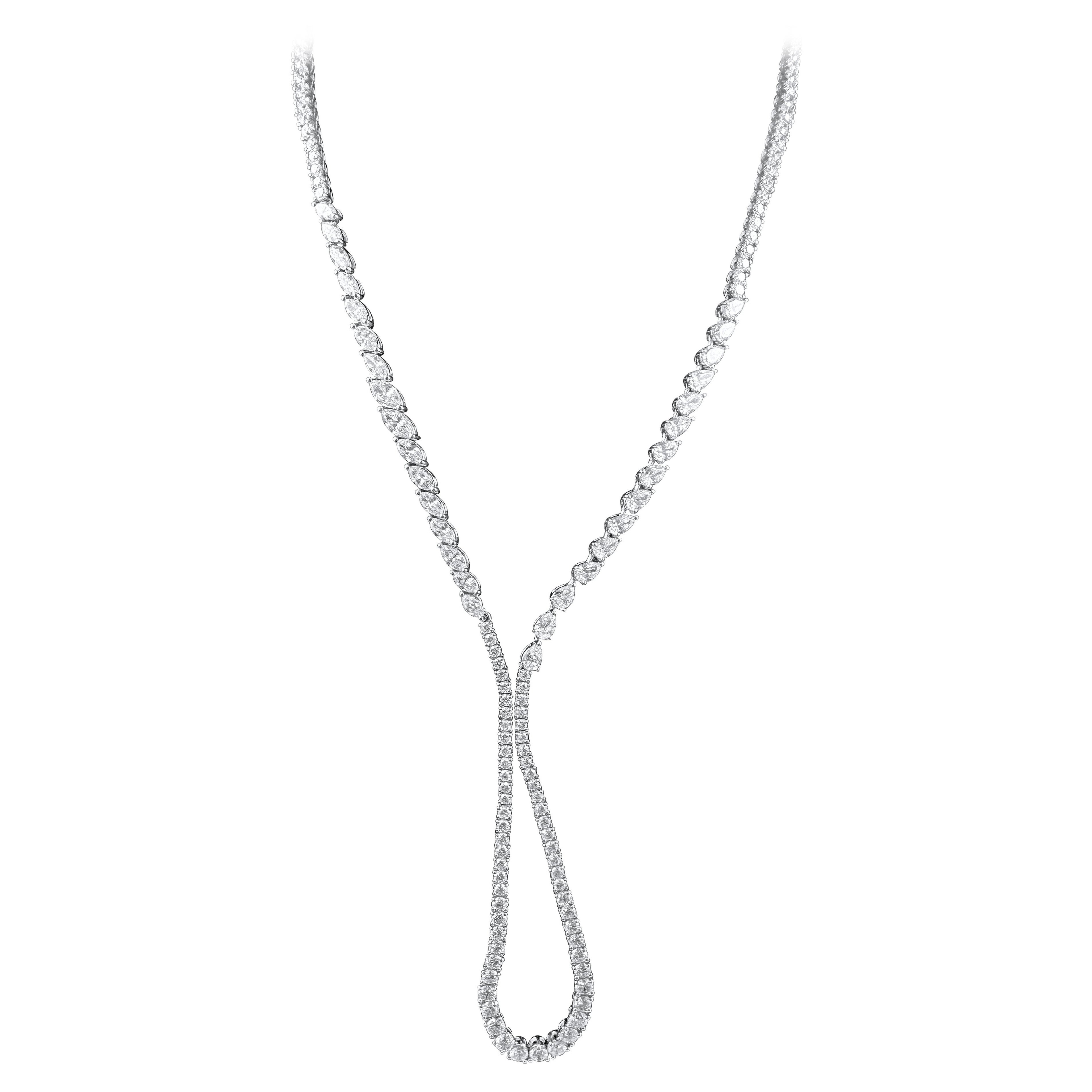 Fiore Lariat Diamant-Halskette aus 18K Weißgold, 14,50 Karat, handgefertigt in Italien