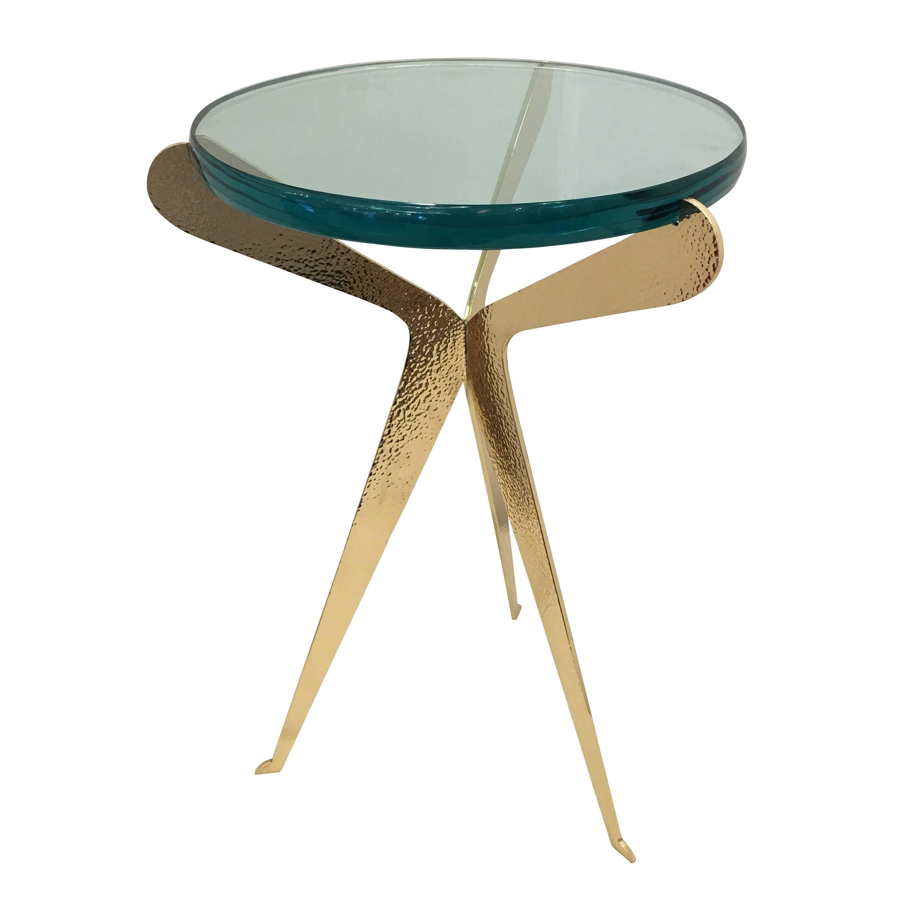 'Fiore" Side Table-Hammered Brass Version by Gaspare Asaro for FormA
