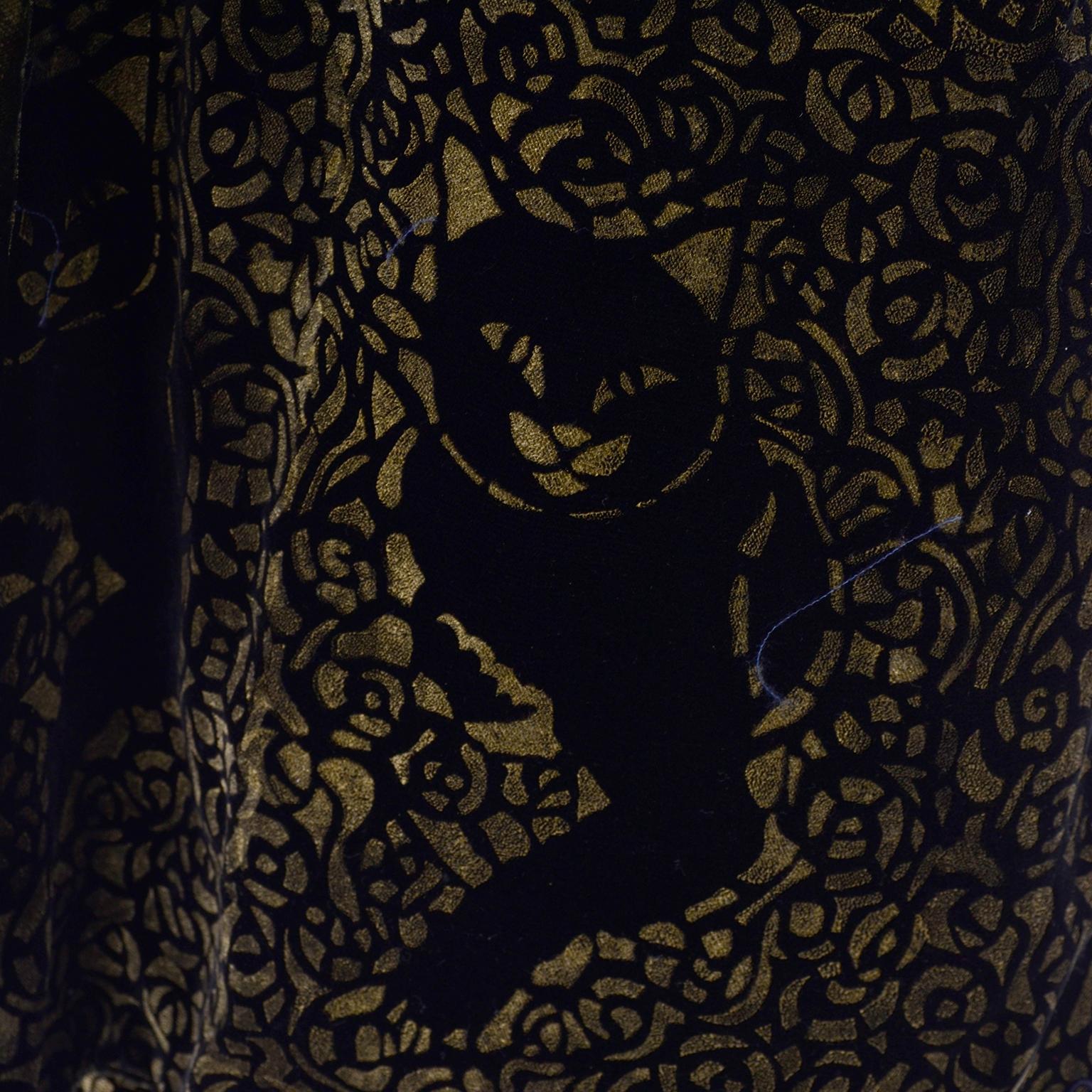 Fiorella Mancini Italy Black & Gold Velvet Black Cat Novelty Evening Coat  3