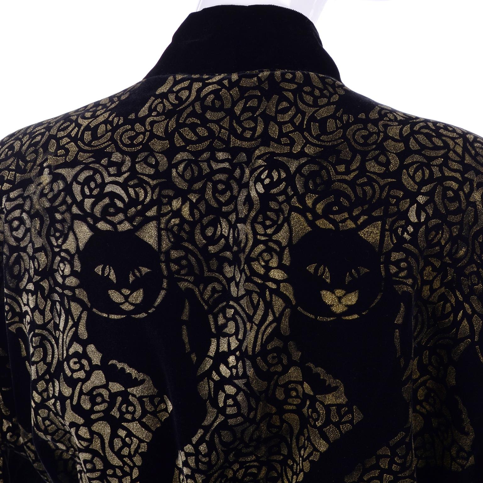 Fiorella Mancini Italy Black & Gold Velvet Black Cat Novelty Evening Coat  4
