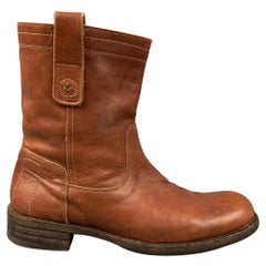 FIORENTINI + BAKER Bottes en cuir brun clair à points contrastés avec poignée en cuir, Taille 12