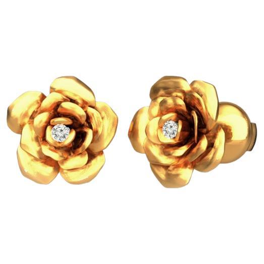 Fiori 14k gold stud earrings with diamonds For Sale