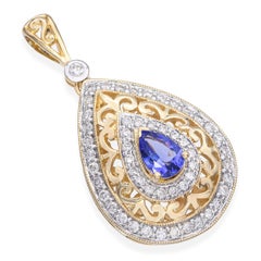 Fiori 14k Yellow Gold 0.63ct Tanzanite & Diamond Filigree Pendant