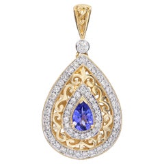 Fiori 14k Yellow Gold 0.63ct Tanzanite & Diamond Filigree Pendant