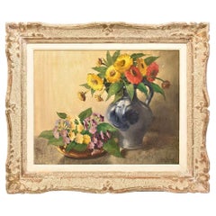 Art Deco Flowers, Bouquet Of Gerberas, Oil On Canvas, Old Master Paintings, Still Life.