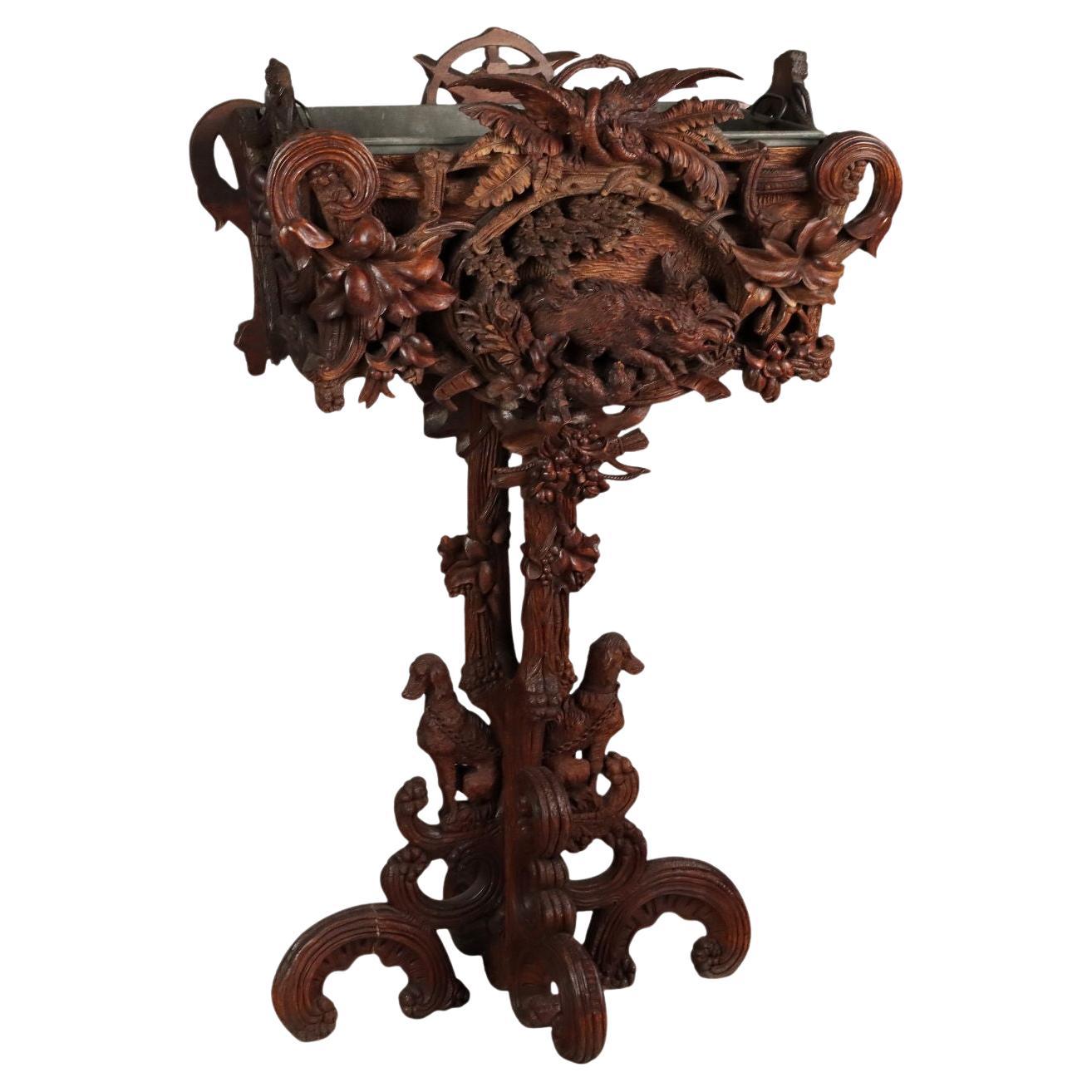 Neo-Baroque Planter in Carved Wood Black Forest Switzerland Late 1800s For Sale