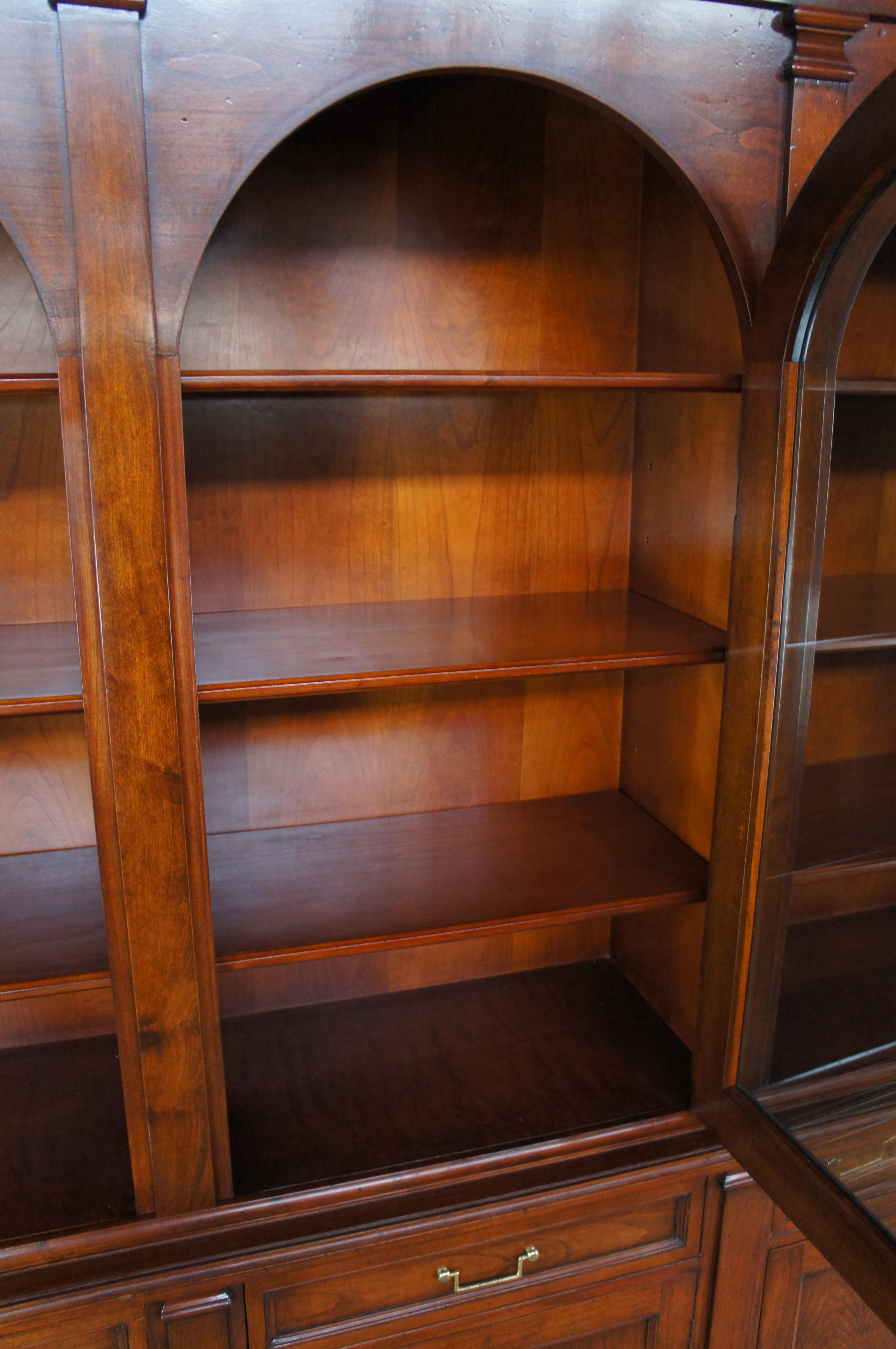 Glass Fiorini Italian Neoclassical Cherry Arched Triple Bookcase China Display Cabinet For Sale