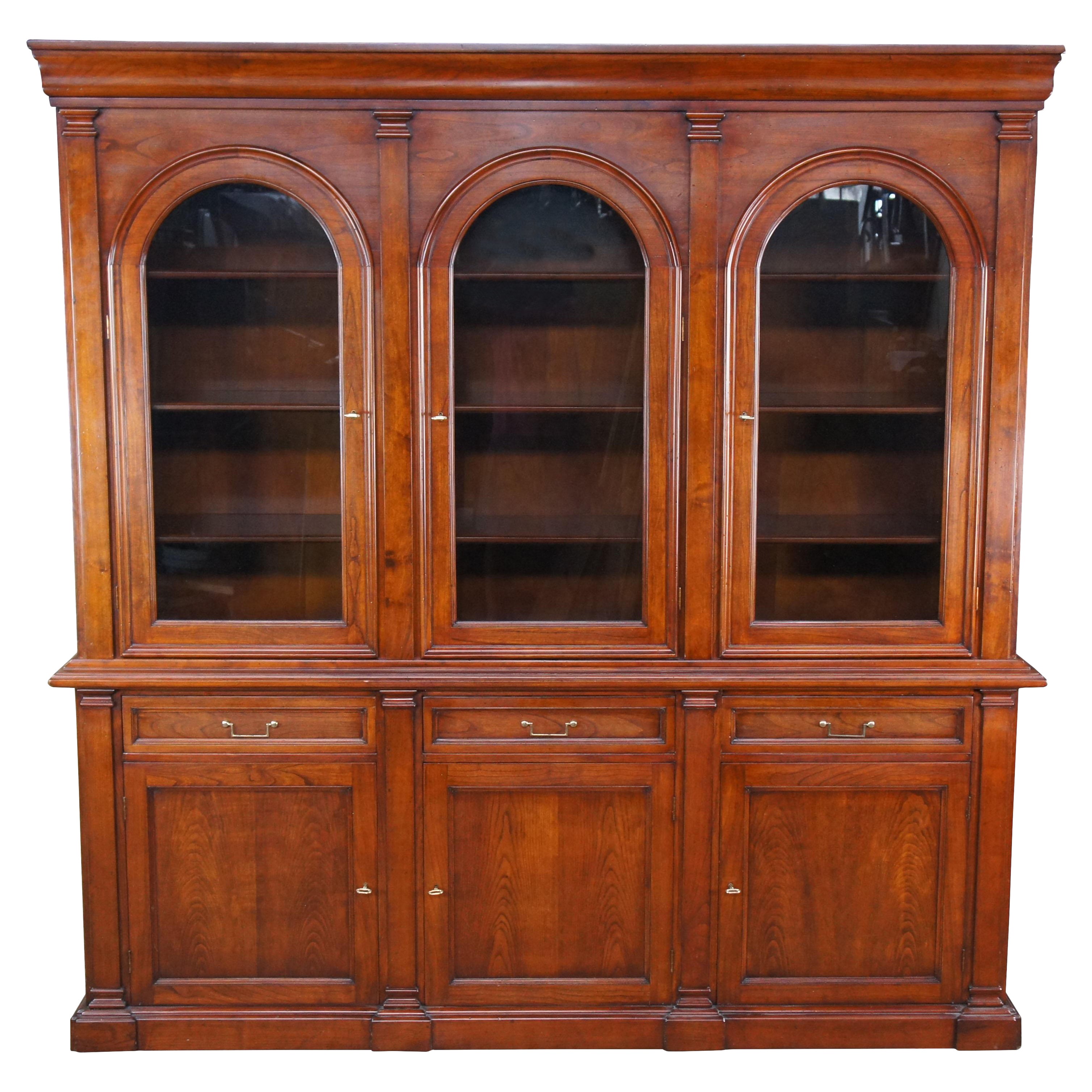 Fiorini Italian Neoclassical Cherry Arched Triple Bookcase China Display Cabinet For Sale