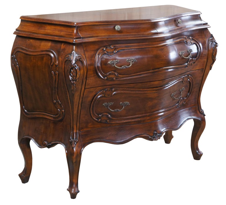French Provincial Fiorini Vintage Italian Serpentine Bombe Chest Bow Front Walnut Commode, Italy For Sale