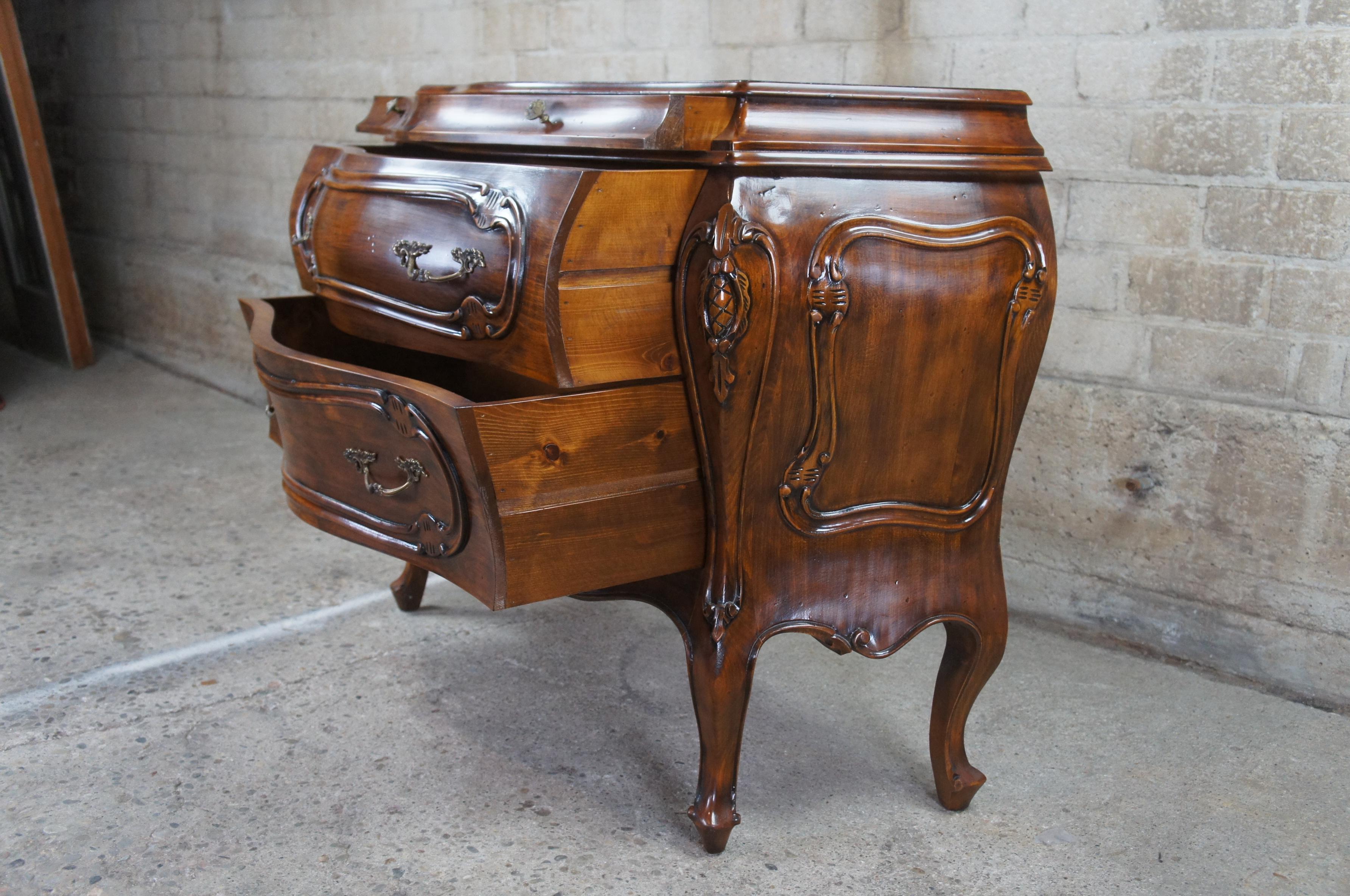 French Provincial Fiorini Vintage Italian Serpentine Bombe Chest Bow Front Walnut Commode, Italy