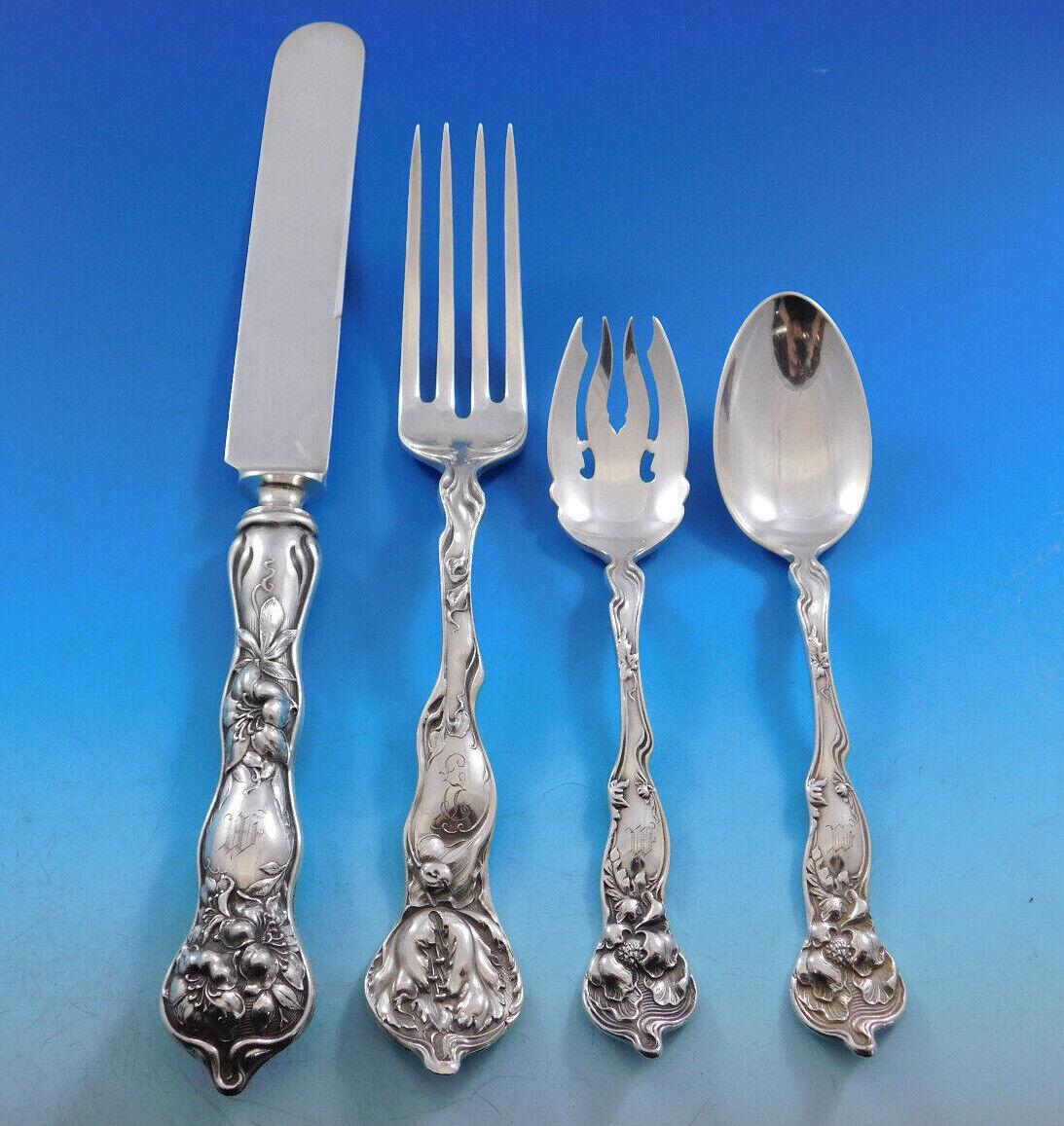 Fiorito by Shiebler Sterling Silver Flatware Set for 12 Service 102 Pcs Dinner In Excellent Condition In Big Bend, WI