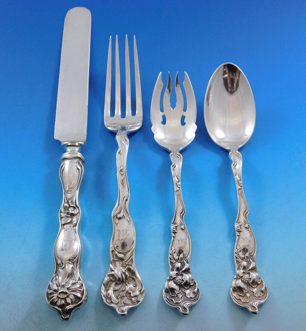 20th Century Fiorito by Shiebler Sterling Silver Flatware Set for 12 Service 102 Pcs Dinner