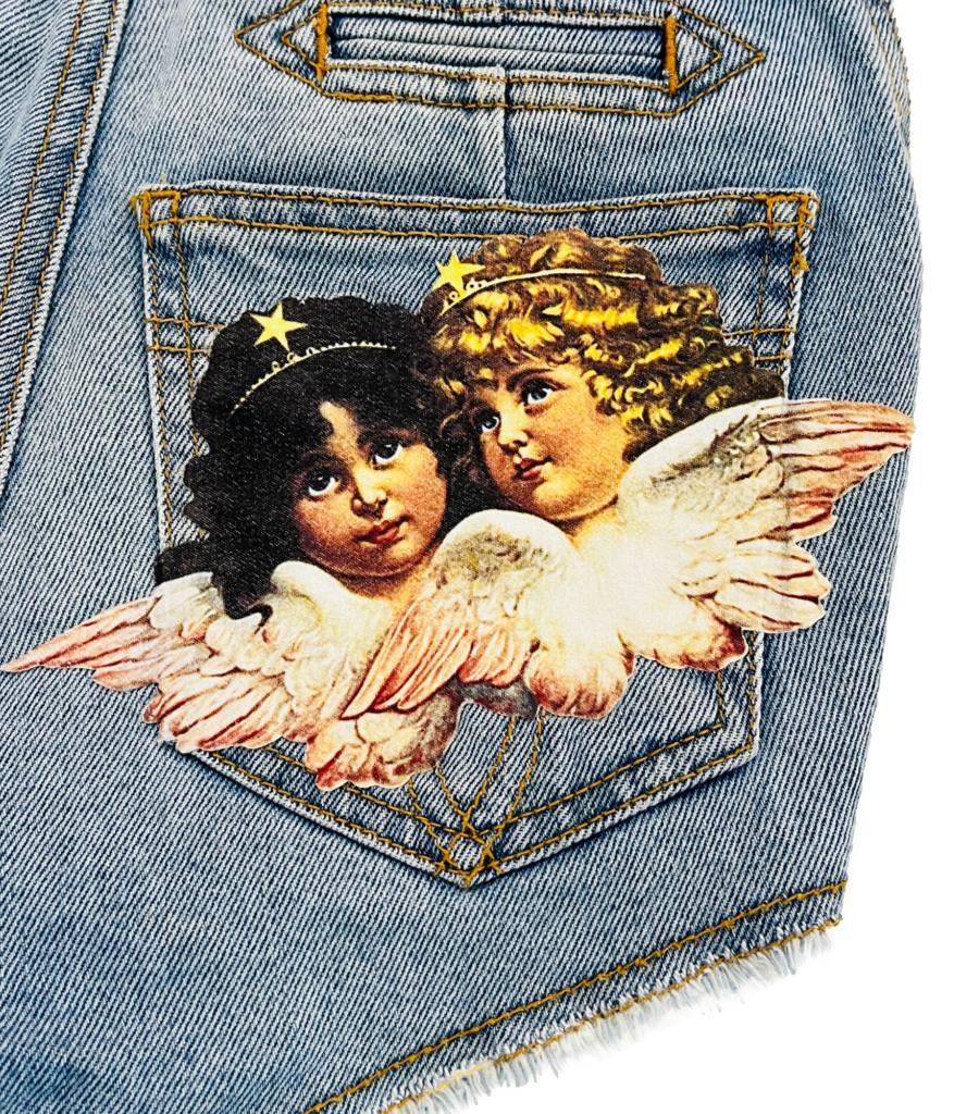 Fiorucci Angels Patch High Rise Denim Shorts In Excellent Condition For Sale In London, GB
