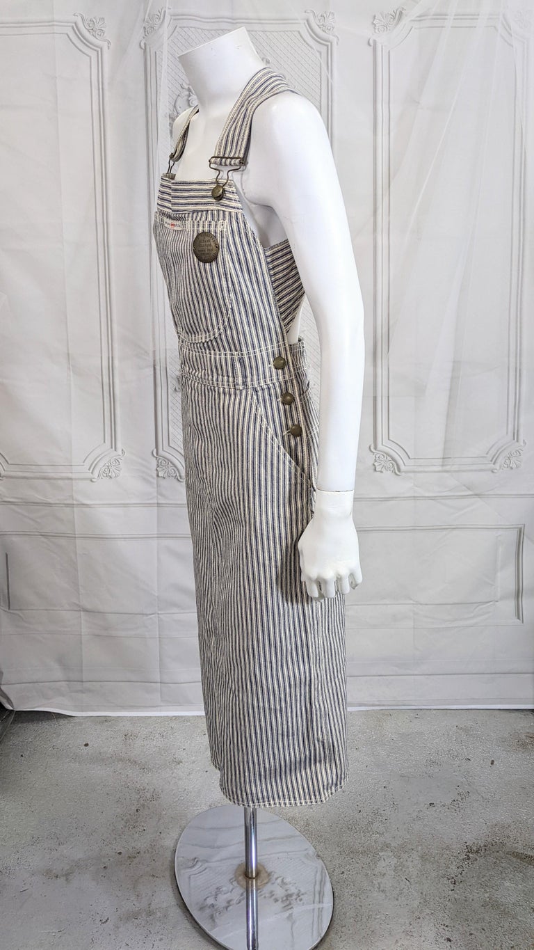 fiorucci denim dress Fiorucci Denim Striped Overall Dress For Sale at 1stDibs