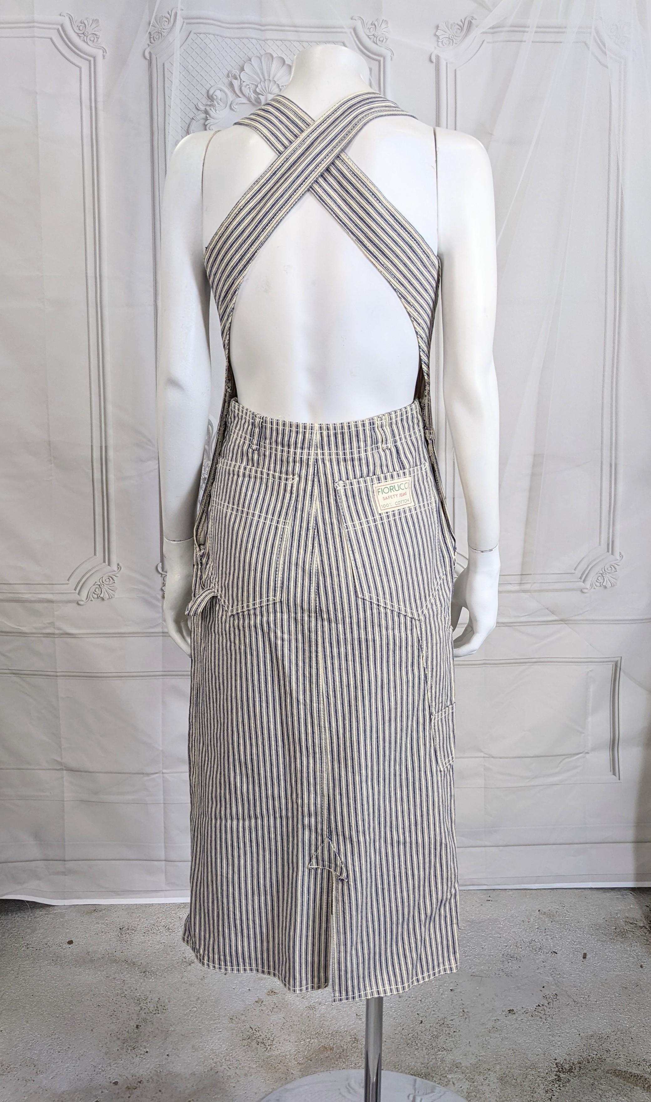 Fiorucci Denim Striped Overall Dress In Excellent Condition For Sale In New York, NY