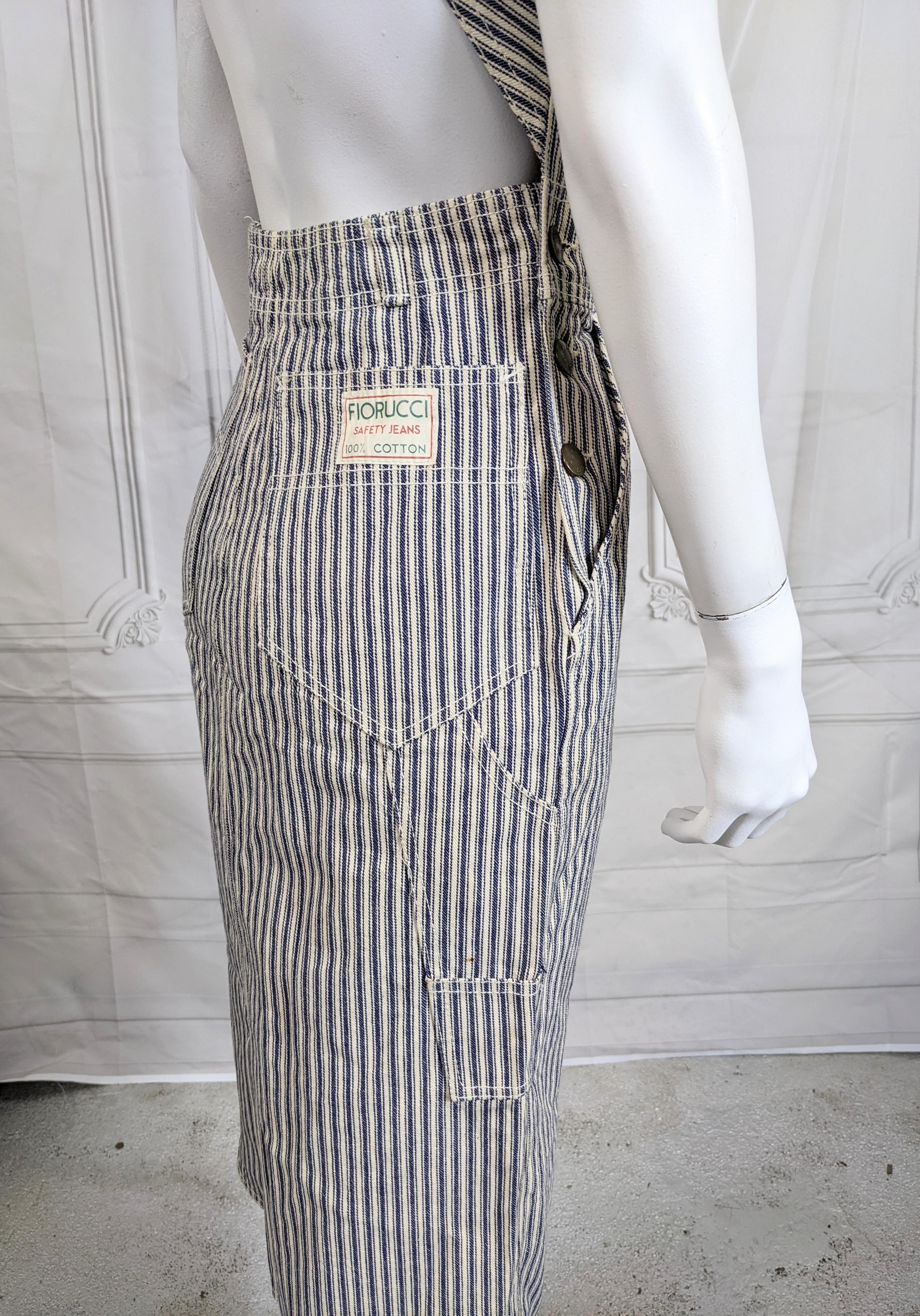 Women's Fiorucci Denim Striped Overall Dress For Sale