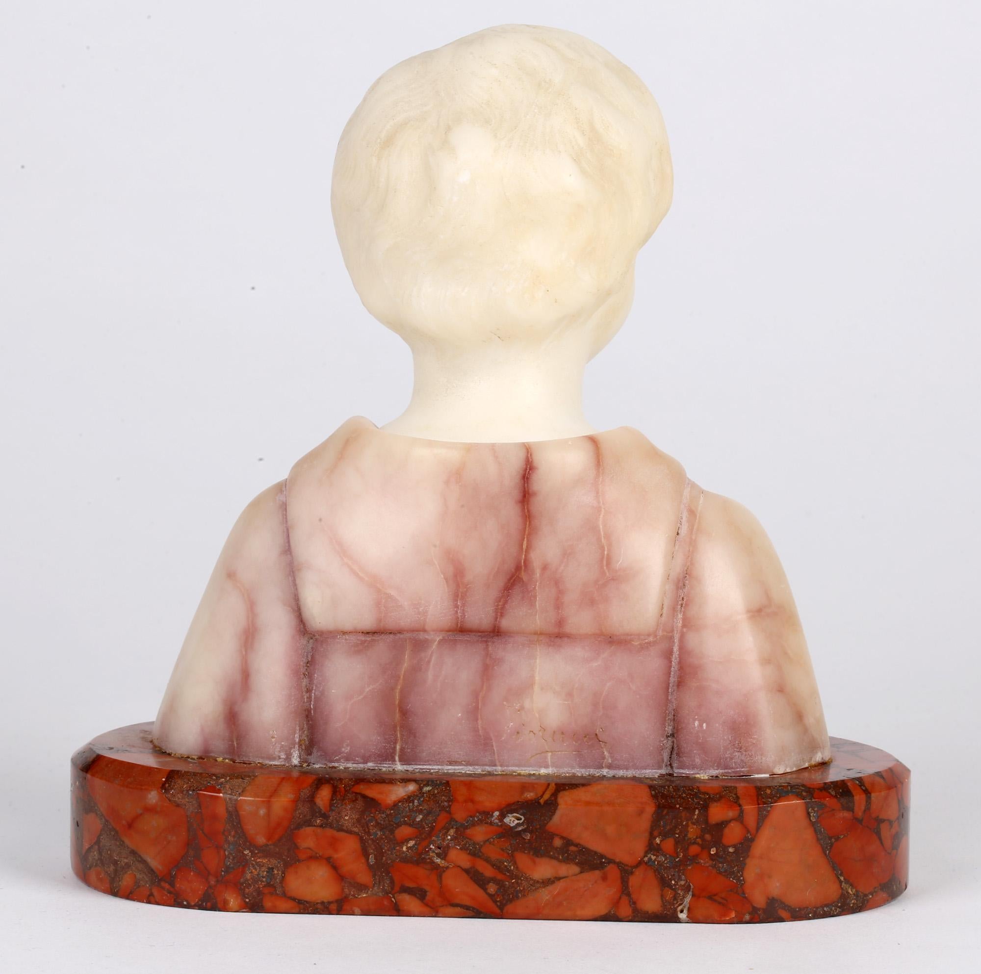 Carved Fiorucci Italian Art Nouveau Alabaster Bust of a Child