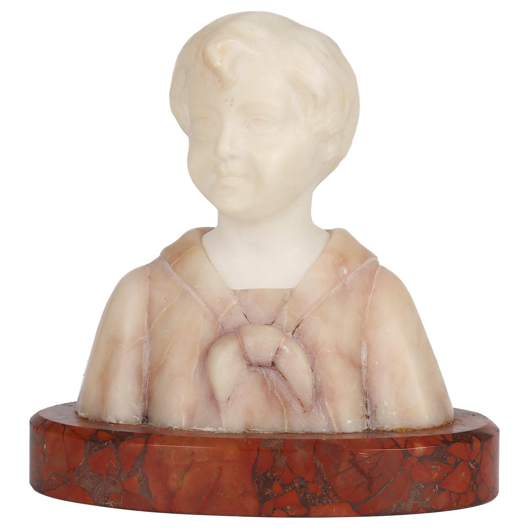 Fiorucci Italian Art Nouveau Alabaster Bust of a Child