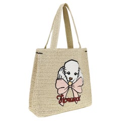 Bolso tote de rafia con bordado de caniche de Fiorucci — Beige