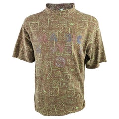 Fiorucci Vintage 1980s Green & Brown Surfer Aztec TShirt Rave Tee Shirt