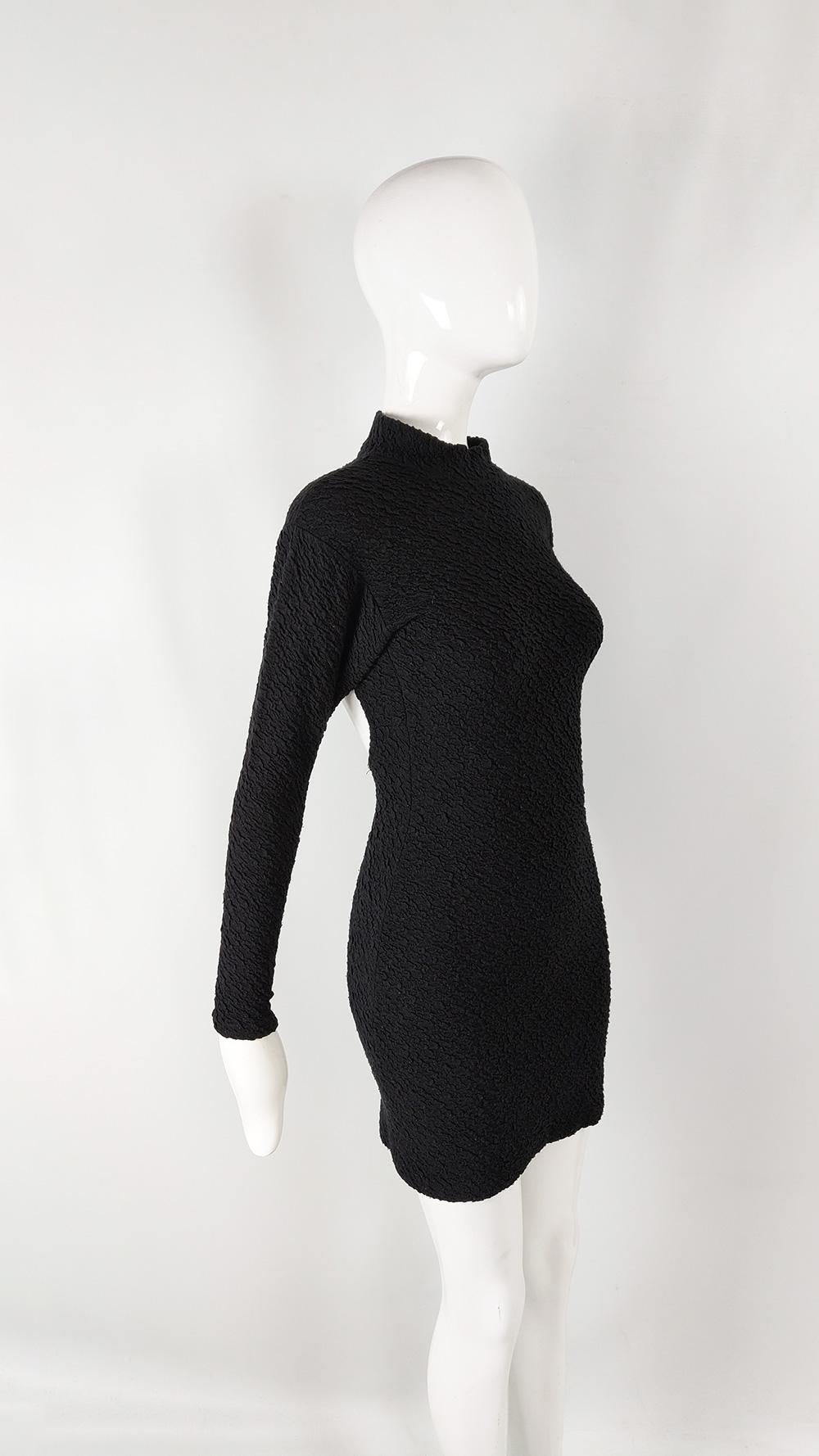 Men's Fiorucci Vintage 80s Textured Black Cloqué Cut Out Backless Party Dress, 1980s For Sale