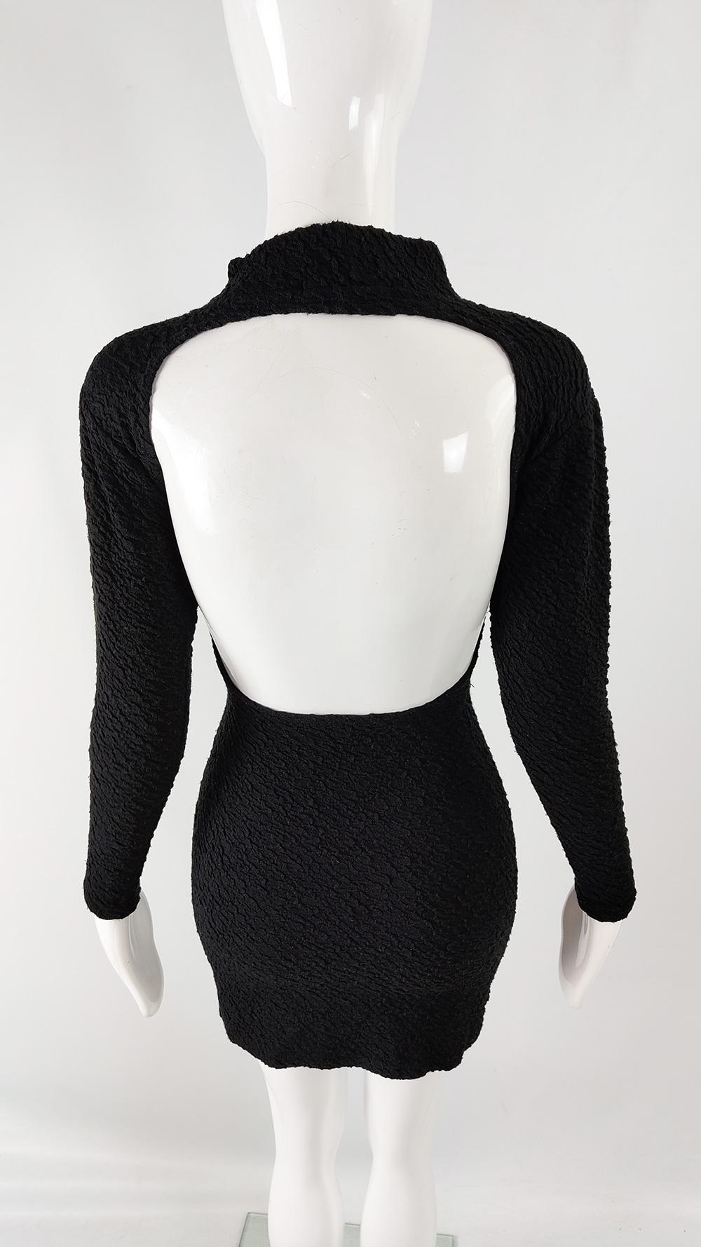 Fiorucci Vintage 80s Textured Black Cloqué Cut Out Backless Party Dress, 1980s For Sale 1