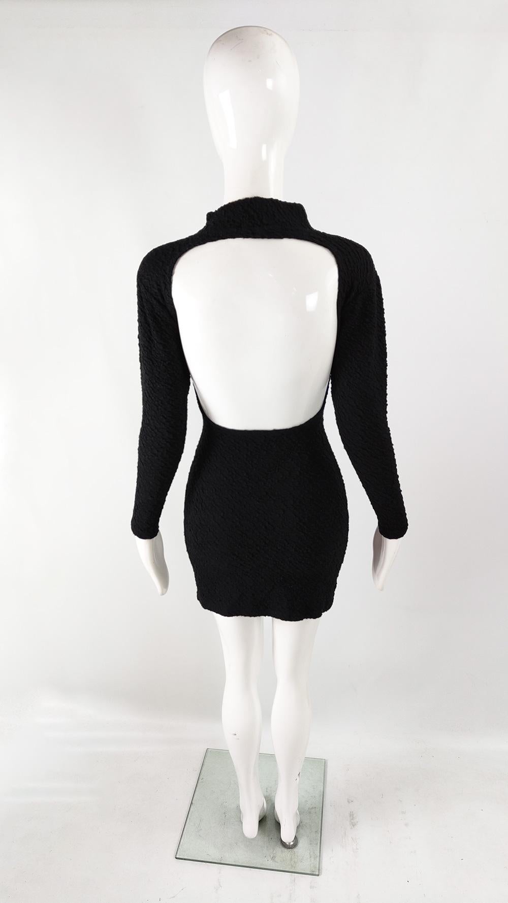 Fiorucci Vintage 80s Textured Black Cloqué Cut Out Backless Party Dress, 1980s For Sale 2