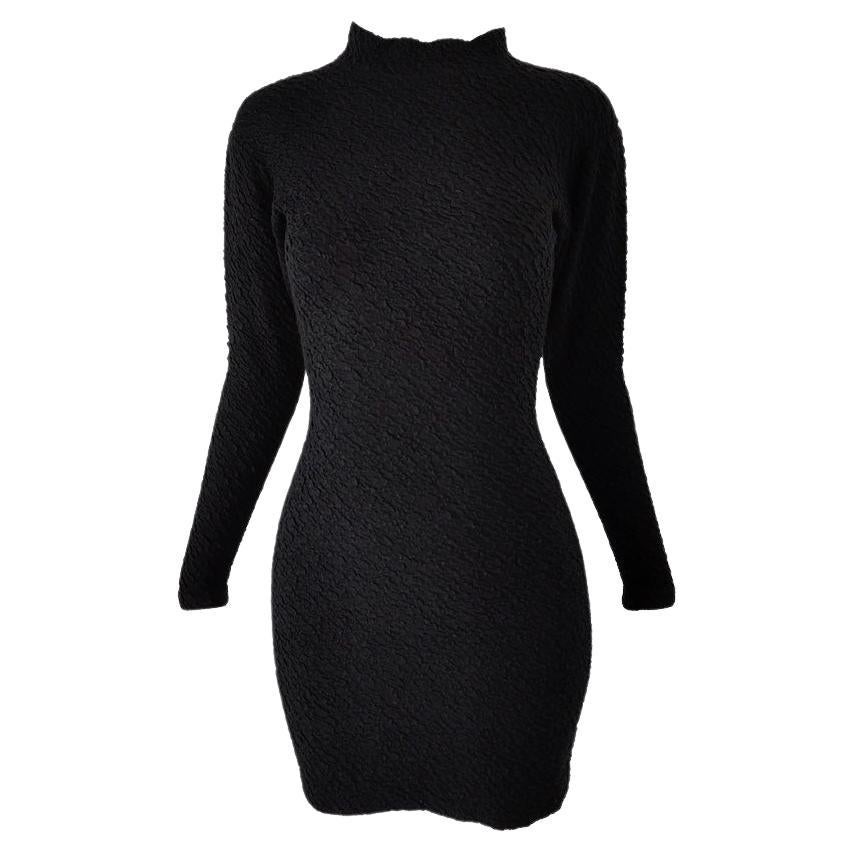 Fiorucci Vintage 80s Textured Black Cloqué Cut Out Backless Party Dress, 1980s For Sale