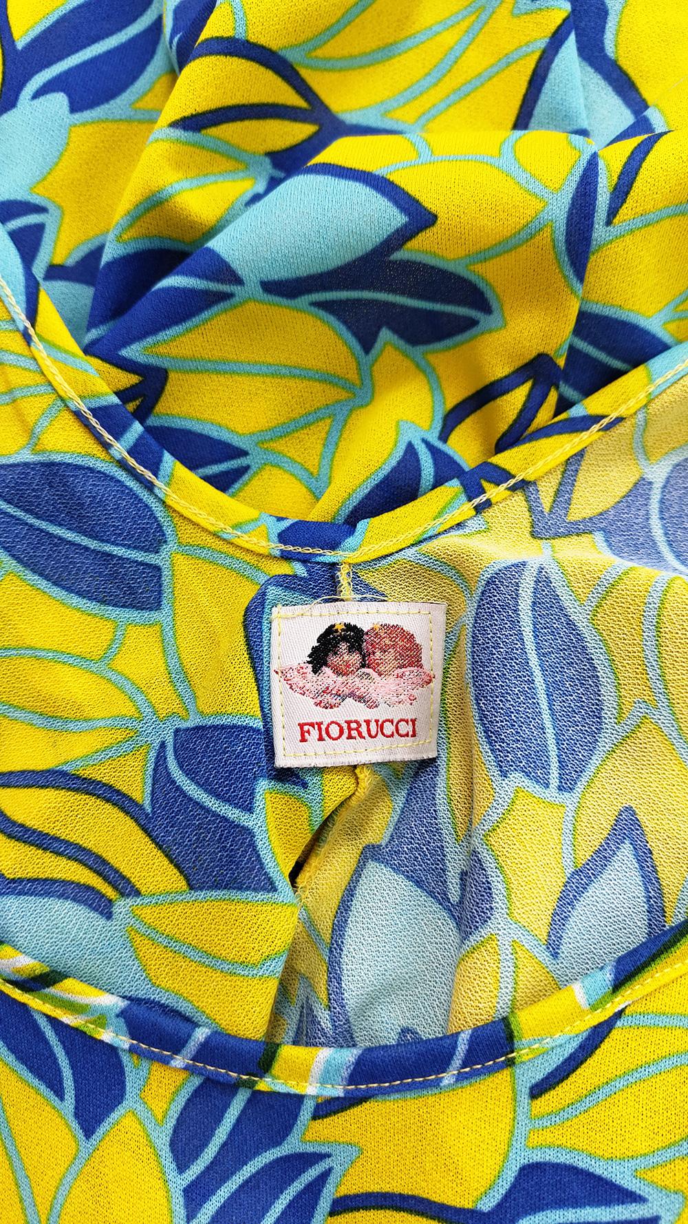 Fiorucci Vintage 90s Yellow & Blue Floral Maxi Halter Neck Slip Dress, 1990s For Sale 4