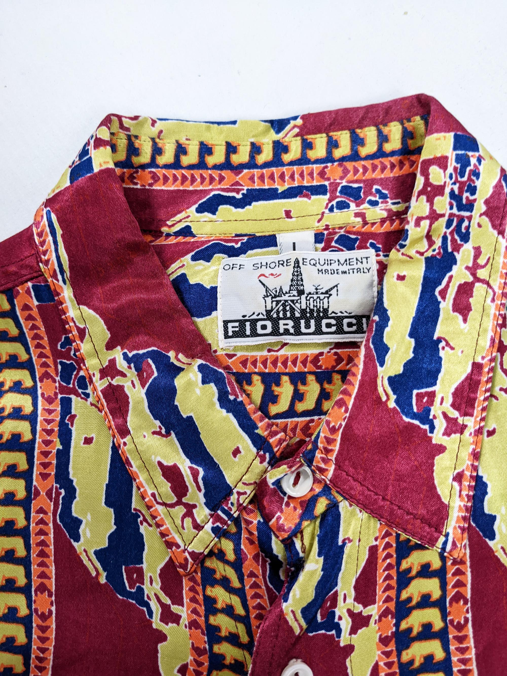 Fiorucci Vintage Mens 1980s Red & Yellow Satin Long Sleeve Party Shirt 3