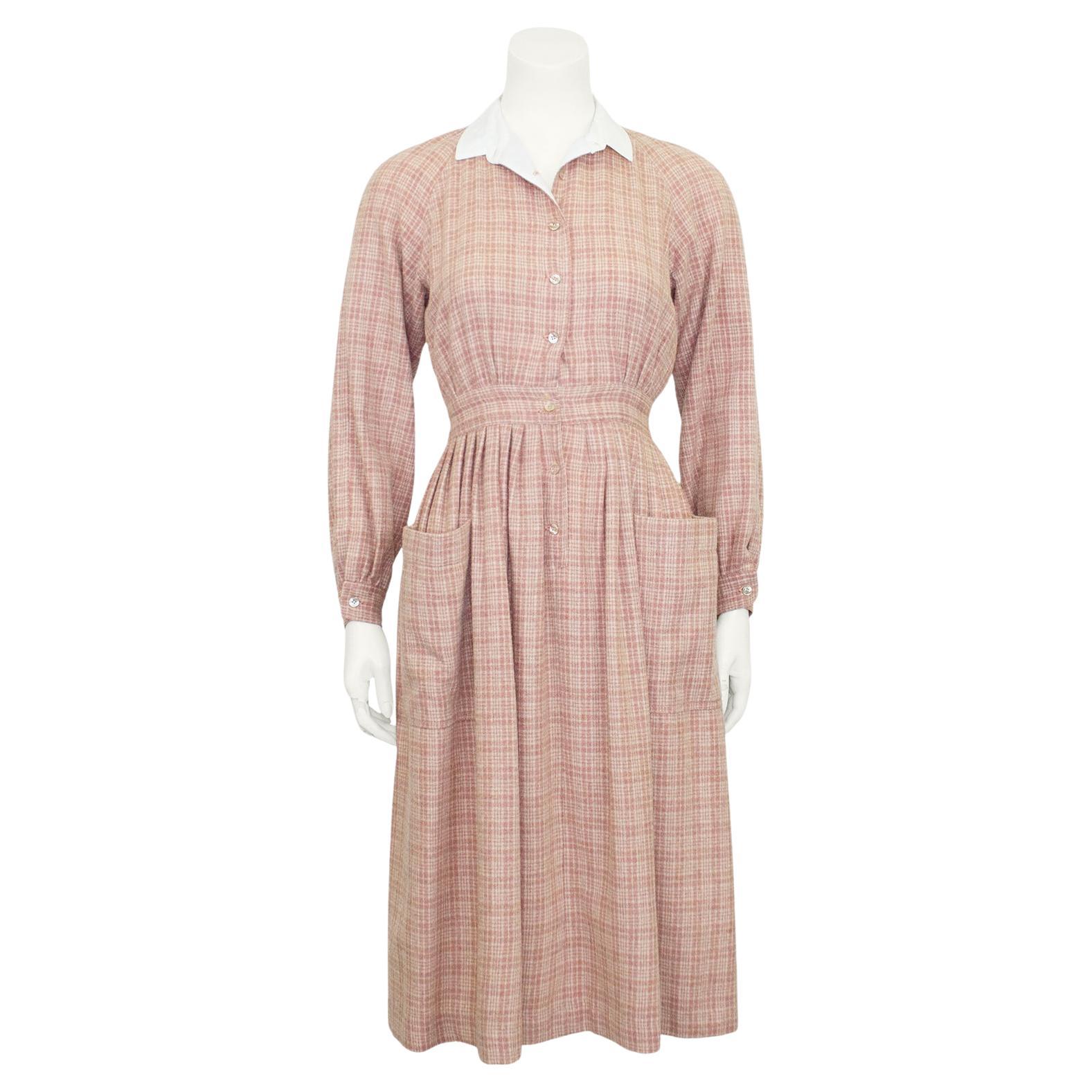 Fiorucci - Robe chemise vintage en laine rose, circa 1972 en vente