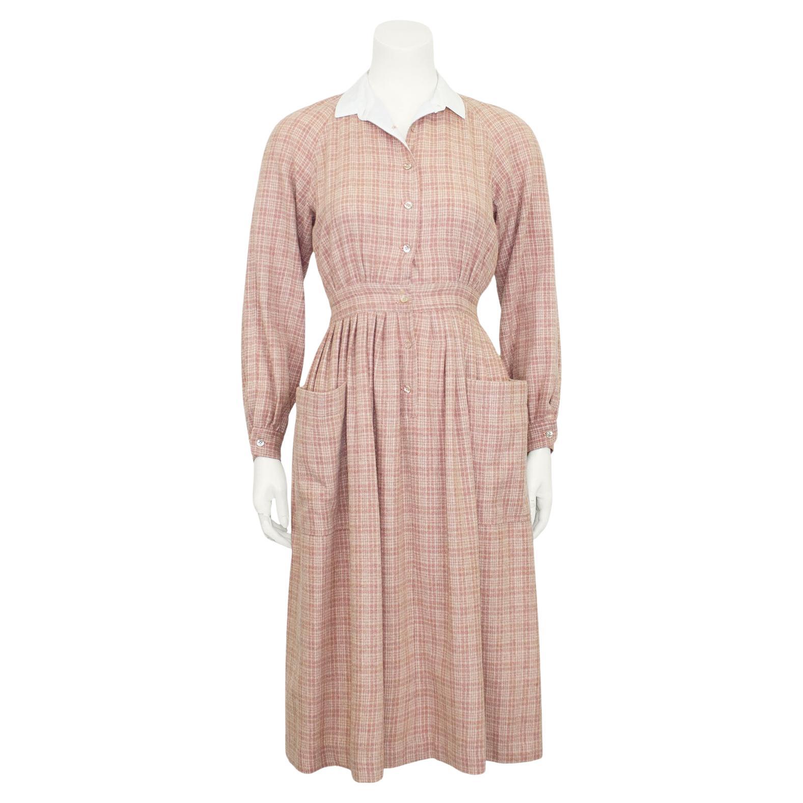 Fiorucci Vintage Pink Wool Shirtdress circa 1972 For Sale