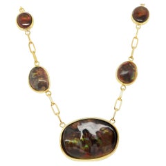 Feuerachat und 18k Gelbgold Handmade Kette Halskette, 102,05 Karat Total