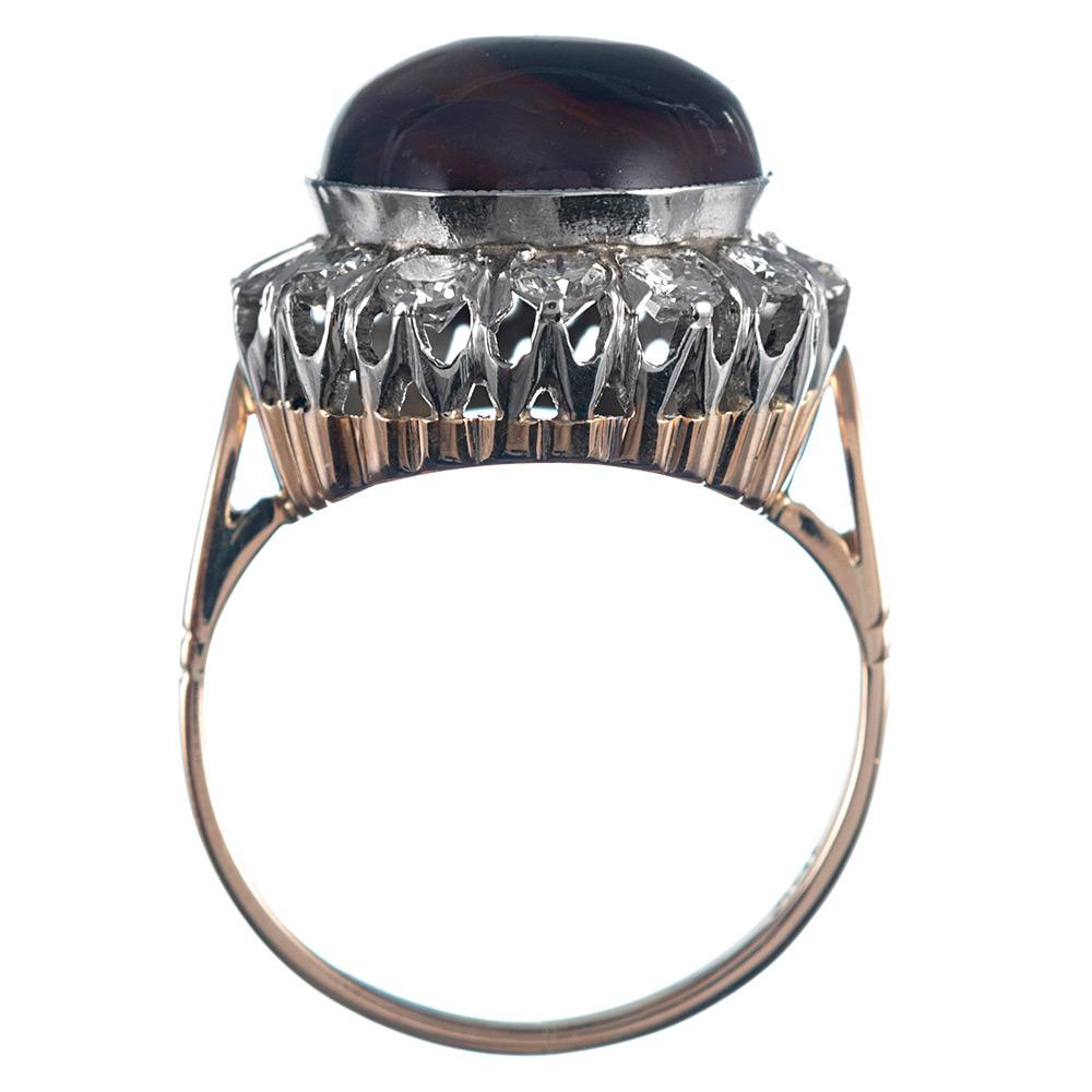 Women's or Men's Fire Agate Cabochon and Diamond Cluster Ring