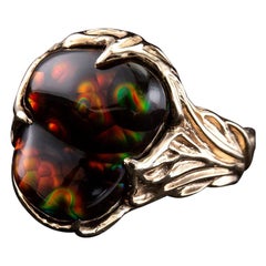 Fire Agate Gold Ring Rainbow Mexican Gemstone st valentine gift Unisex Magic
