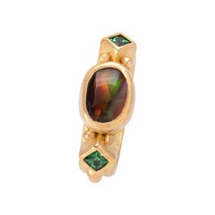 Fire Agate Ring with Tsavorite Garnets