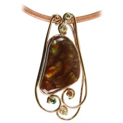 Feuer Achat Saphir Tsavorit Gold Anhänger Halskette Estate Fine Jewelry
