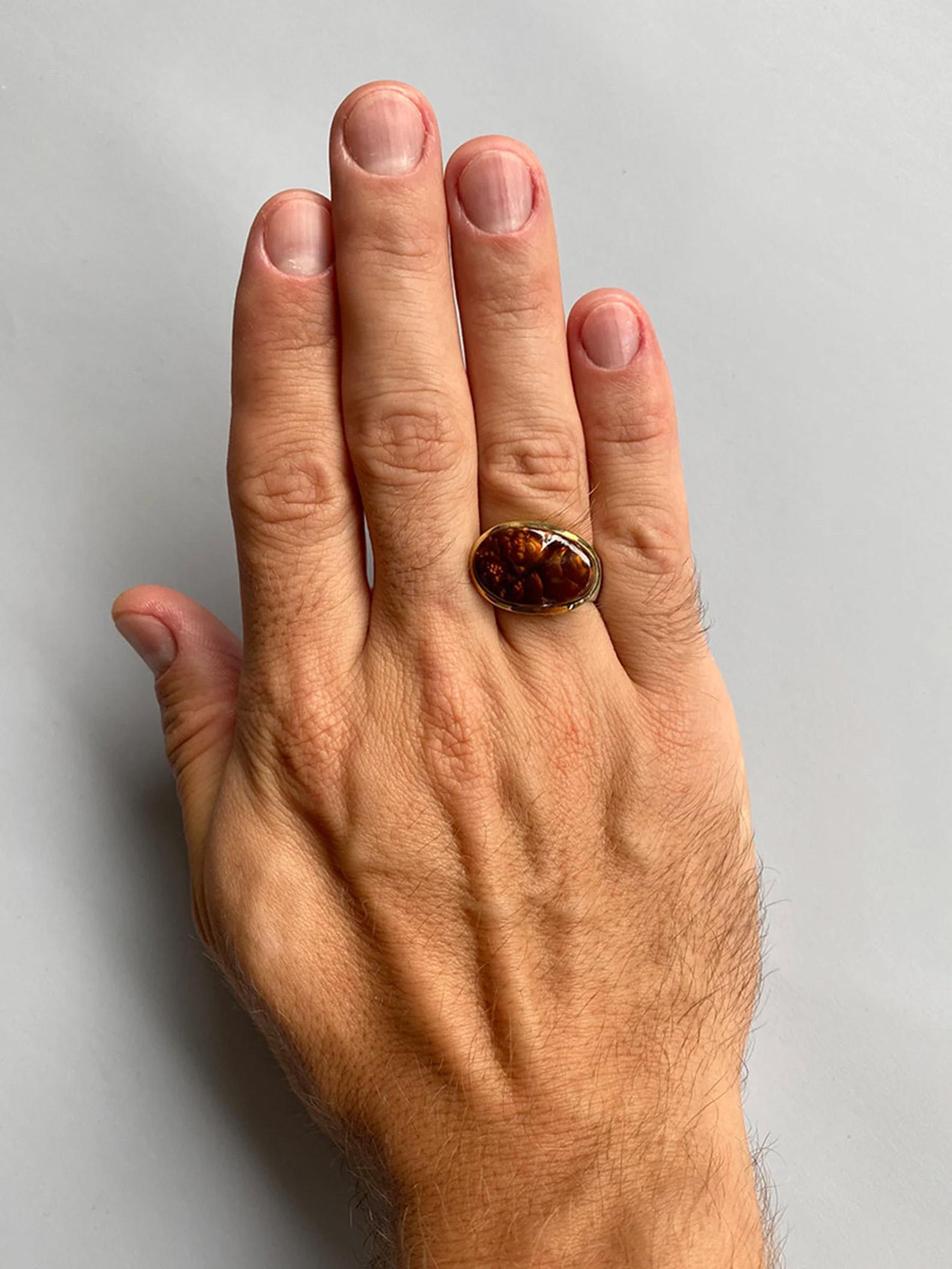 Fire Agate Scratched Silver Ring Natural Mexican Patterned Luminous Red Gemstone For Sale 3